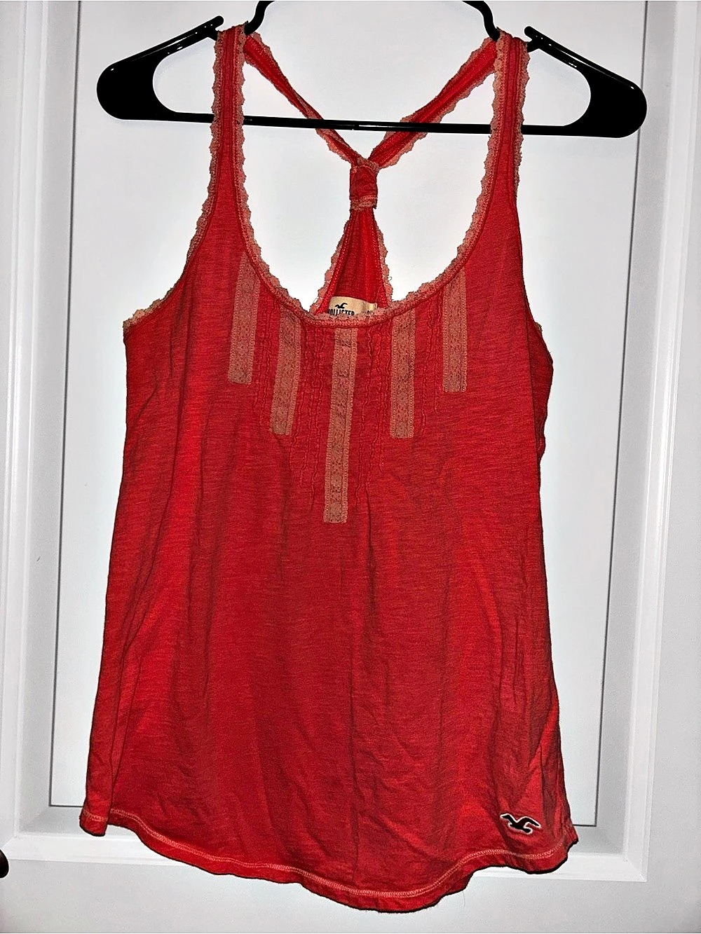 Hollister Lace Trim Racerback Tank Top Coral